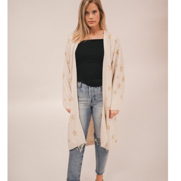 NWT Chaser metallic star knit duster Cream/gold size M/L - Picture 9 of 9